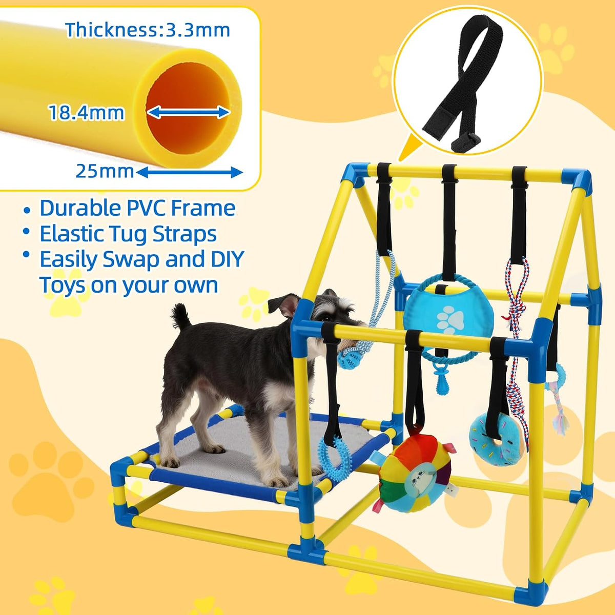 Puppy Play Gym Activity Center, Dog Indoor Jungle Gym with 8 Toys