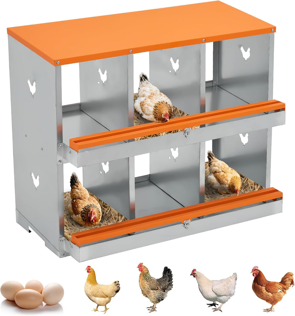 GarveeLife Chicken Nesting Boxes for Laying Eggs, 6 Compartments Nesting Boxes to Collect & Protect Eggs, Chicken Laying Boxes for Hens