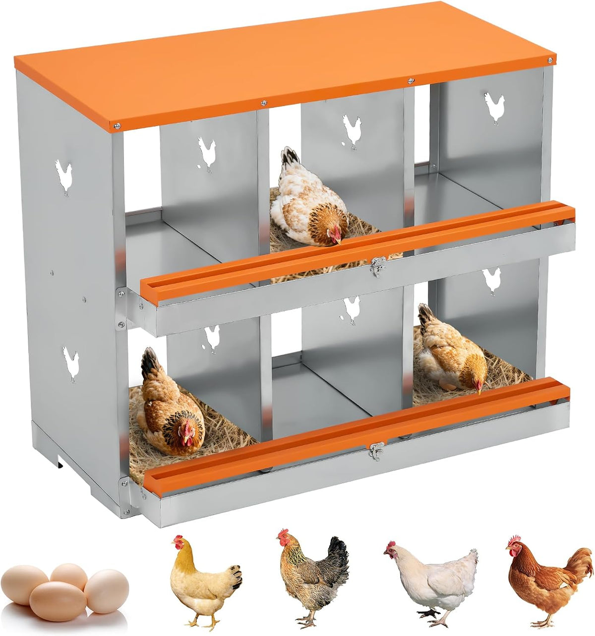 GarveeLife Chicken Nesting Boxes for Laying Eggs, 6 Compartments Nesting Boxes to Collect & Protect Eggs, Chicken Laying Boxes for Hens