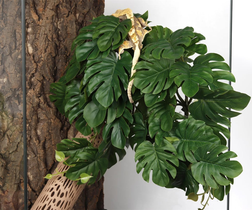 2Pack Reptile Plants for Terrarium, Fake Monstera with Suction Cups