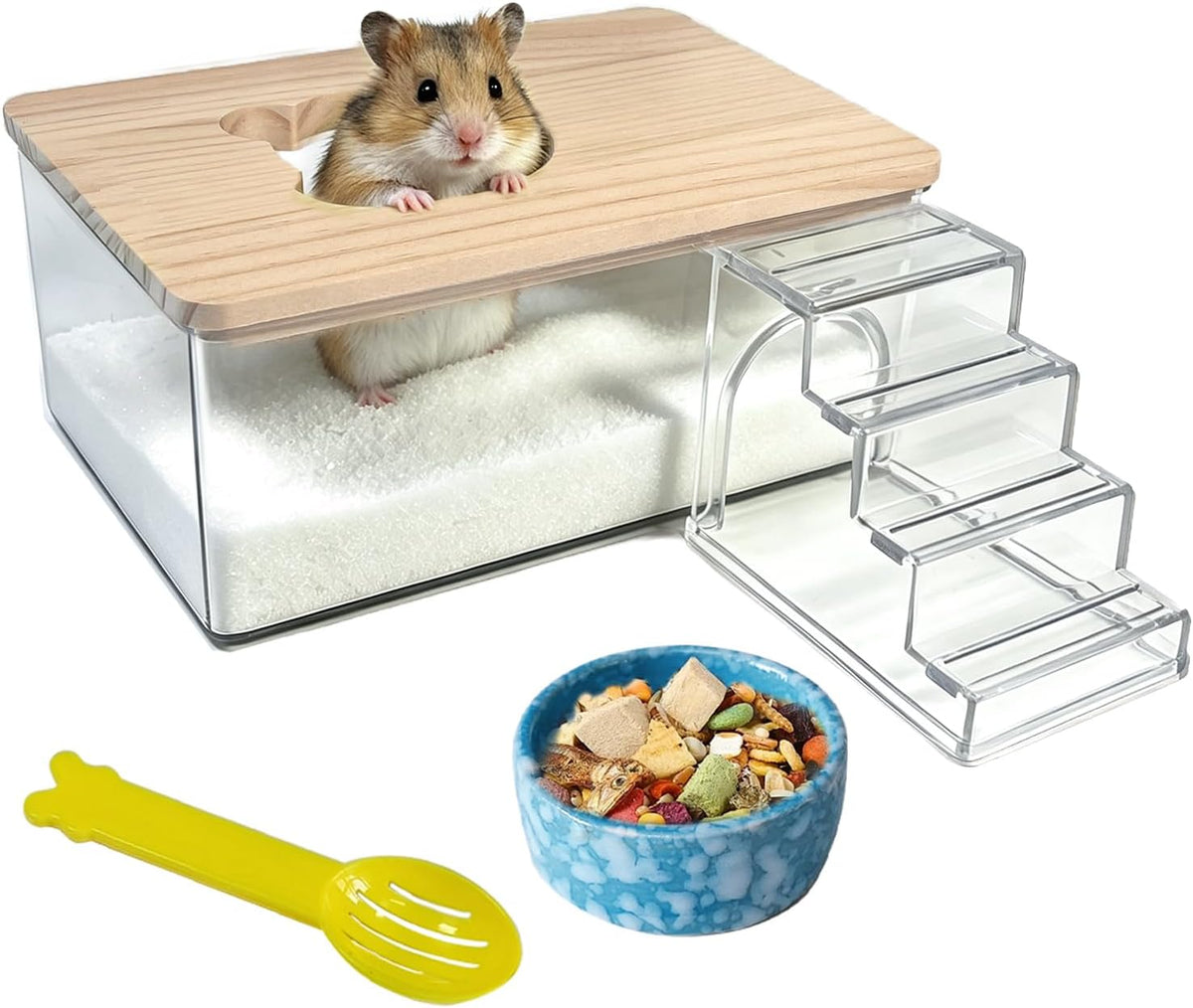 Hamster Sand Bath Box,Transparent Small Animal Bathroom & Digging Container