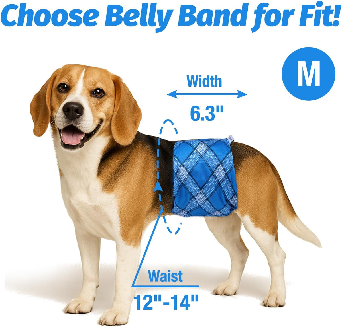 Pet Soft Dog Belly Bands - Washable Dog Diapers Belly Band for Male Dogs, Reusable Male Dogs Wraps 3pack for Doggy Puppy (Blue Plaid, M)