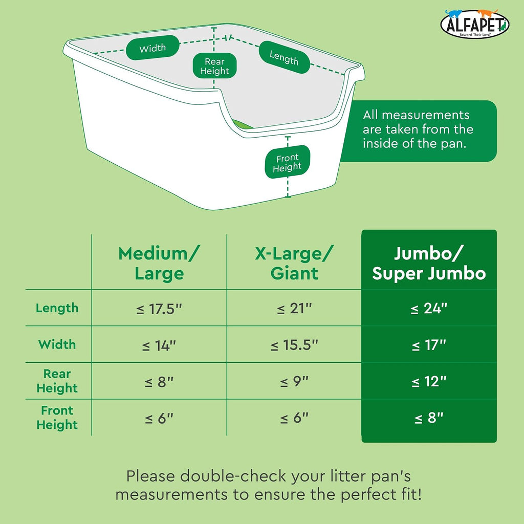 Alfapet Elastic Cat Litter Box Liners - Super Jumbo 13 Count - Tear-Resistant Cat Litter Bags, Waterproof Kitty Litter Liners - Fits Litterbox Pan Sizes X-Giant, Jumbo 42" x 20" x 2 MIL 30 lb Capacity