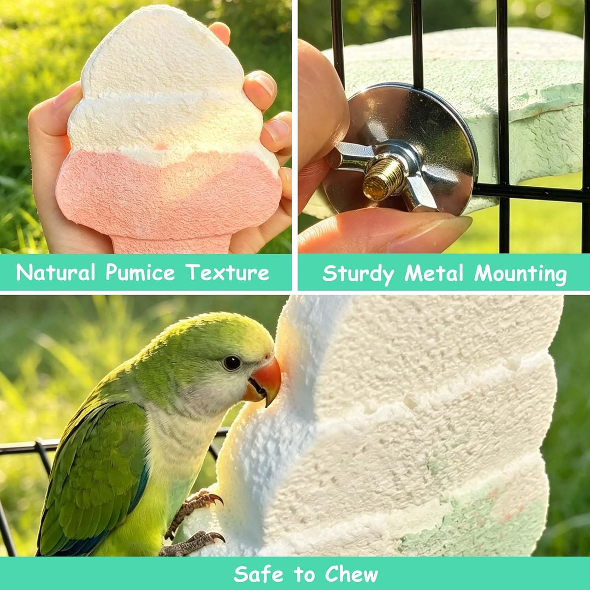 2PCS Bird Beak Grinding Stone,Parrot Perch Stand Platform,Pink+Green