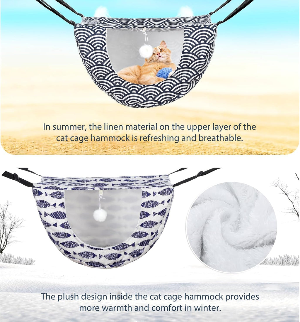 Unittype 2 Pieces Cat Cage Hammock Hanging Pet Bed, 2 Styles, Fish