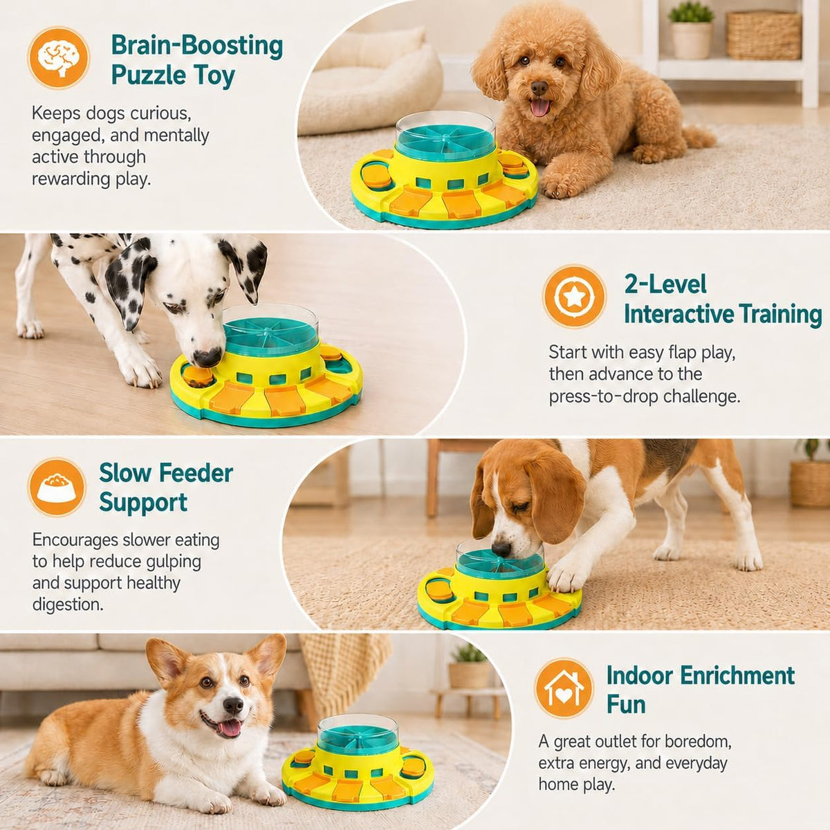 Dog Puzzle Toy Slow Feeder, Interactive Treat Dispenser for Mental Stimulation, Multi-Level Design Boredom Relief Toy for Small Medium Large Dogs