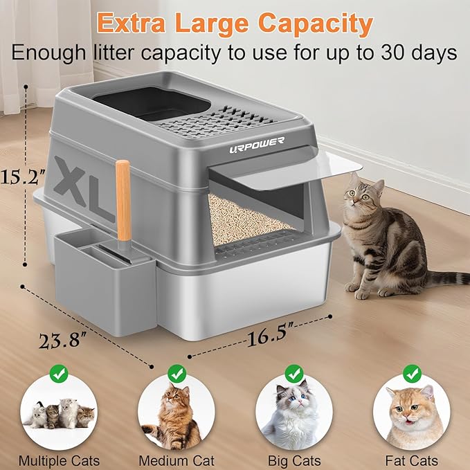 URPOWER Stainless Steel Cat Litter Box - Image 3