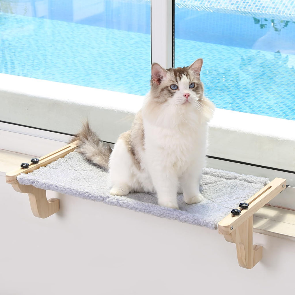 Zakkart Easy Seat Cat Perch for Windowsill (Dark Stained Wood/Gray, M)