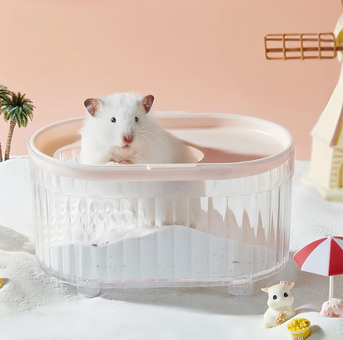 Big Acrylic hamster sand bath container,8.1''L*5.3''W*4.2''H(20.5*13.4*11.2cm) Large Animal Bathroom for Syrian Hamster,Transparent Hamster Bathtub Toilet,Hamster Sand Box,Acrylic Shower-Pink