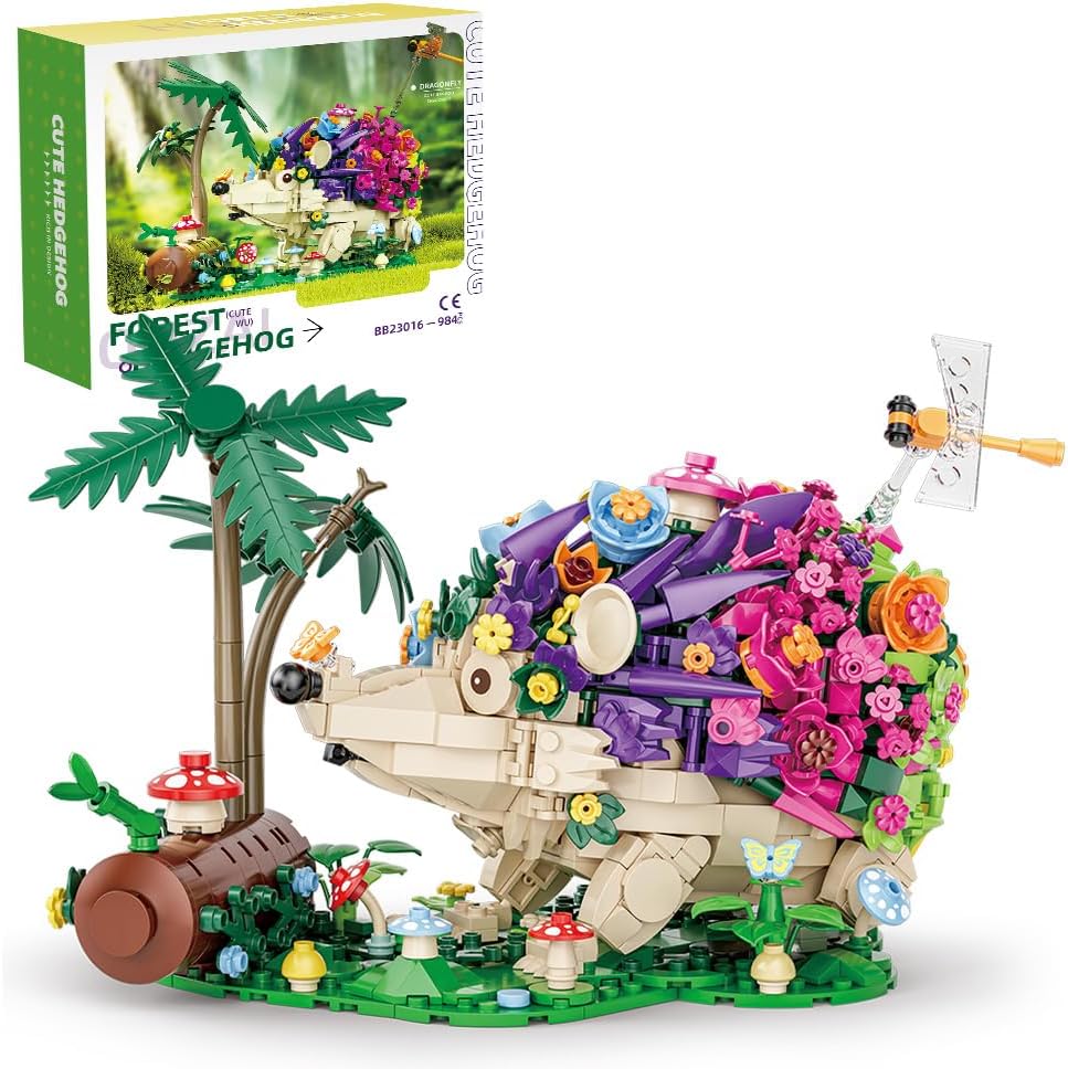 RiceBlock Hedgehog Building Sets, Flowers Animal Building Toys Collectible Gift ，Birthday Gifts Toys for Adults and Kids Age 6+(998 Pieces).