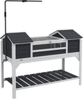 PawHut Tortoise Habitat with Adjustable Lamp Holder, Wooden Tortoise Enclosure with Storage Shelf, Dual Main Houses, Attached Tray, Openable Lid, Gray