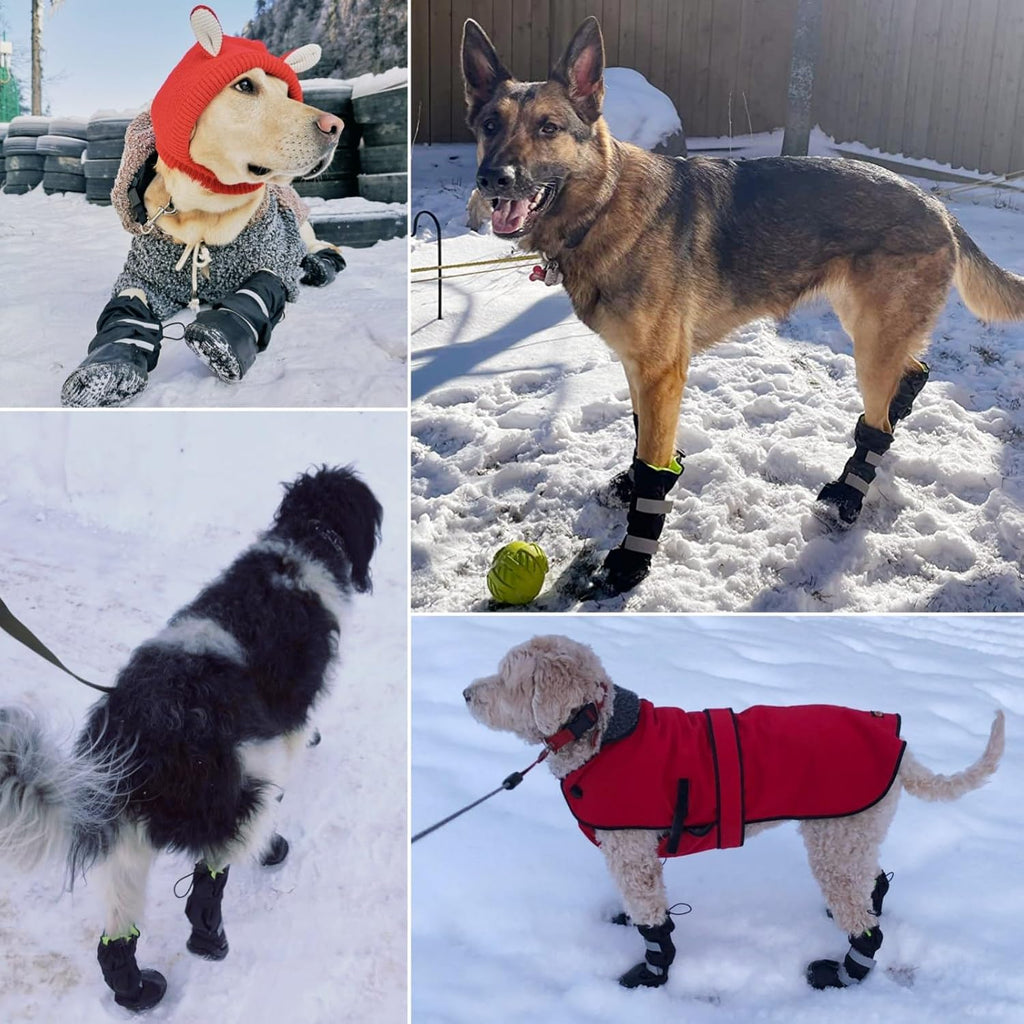 NAMSAN Winter Dog Boots for Large Dogs, 4 PCS Size #5(XL), Long Legged Anti-Slip Dog Rain Booties with Reflective Magic Strips, Waterproof Outdoor Warm Dog Shoes for Snowfield Paw Protection, Black