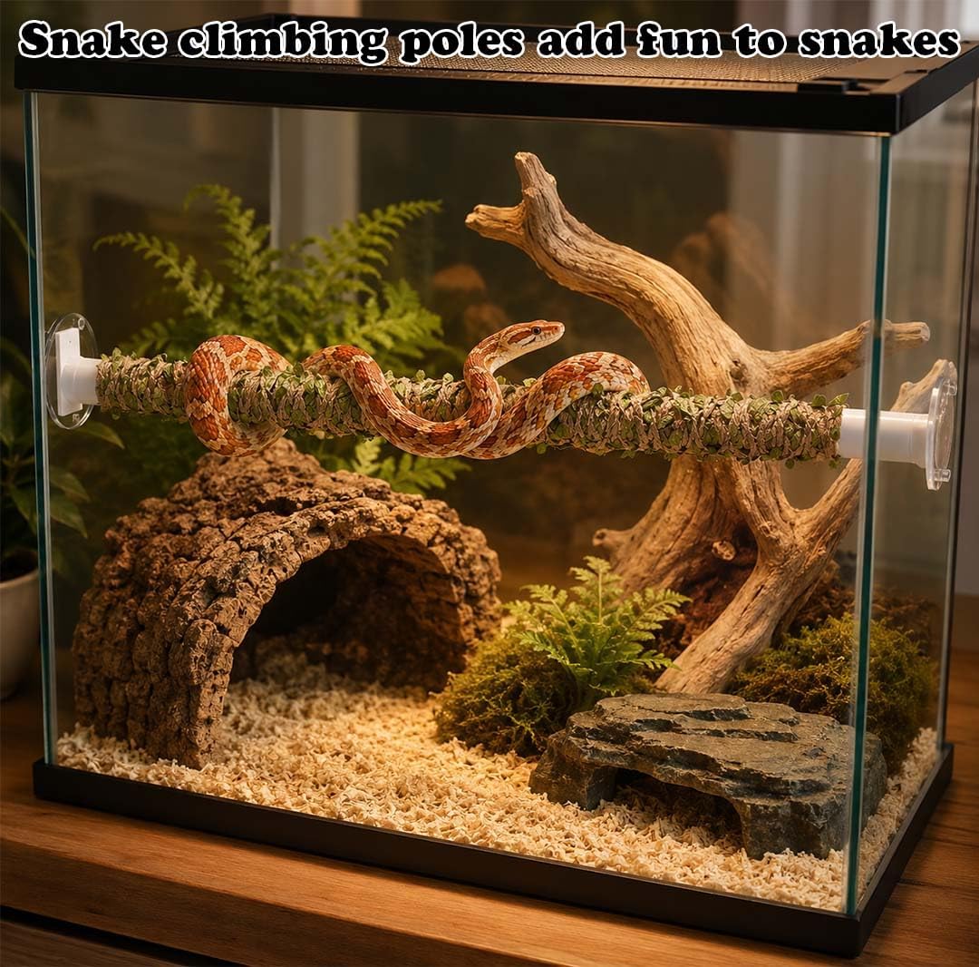 Adjustable Snake Perch, 15.55-24.4 Inch Telescopic Climbing Stick, Ball Python Climbing Accessories, Swing Enrichment Toy and Tank Decor for Corn Snakes and Ball Pythons