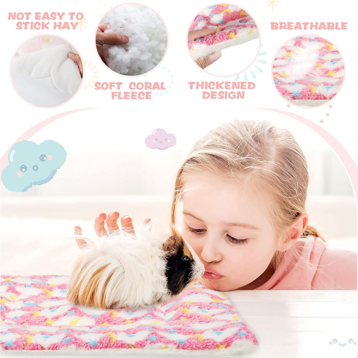 10 Pcs Guinea Pig Bed Mat with Cleaning Dustpan Brush 15" x 11", Heart Star