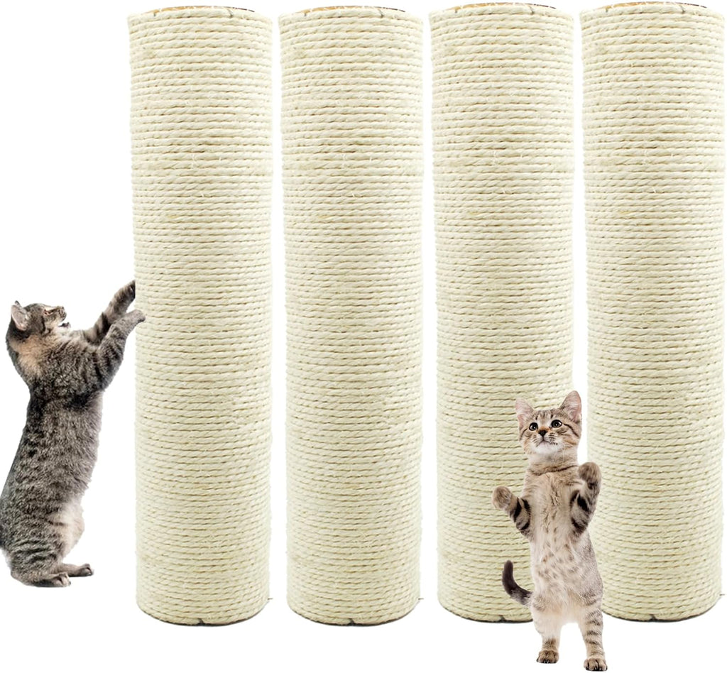 4pcs M8 Cat Scratching Post Replacements,15.7 in Sisal Cat Tree Replacement Poles with Self Groomer Massage Sisal Pole Parts for Indoor Cats Kitten Tree Furniture Protector