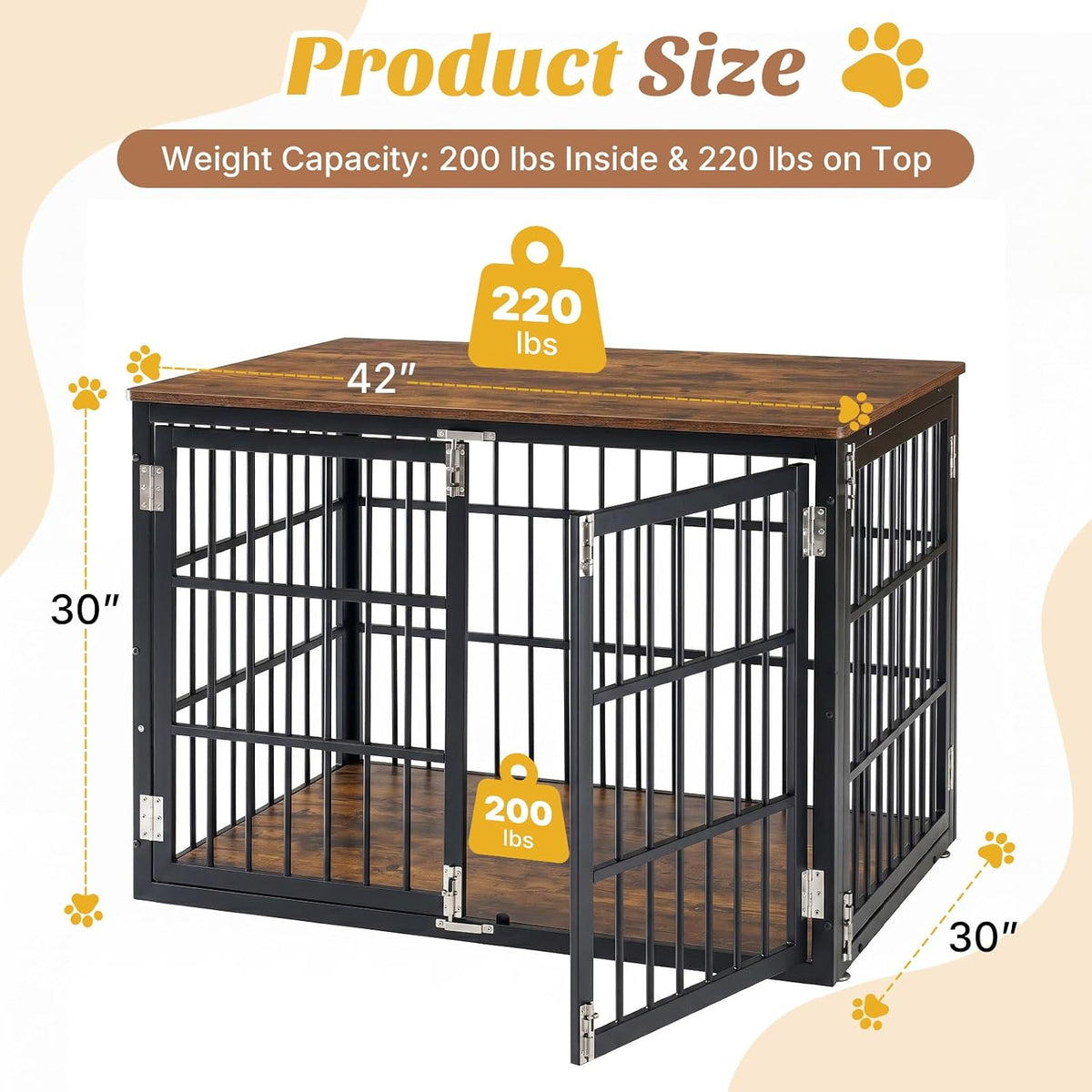 DUMOS Dog Crate Furniture 42 Inch Indoor Crate for Large Dog Wooden Kennel