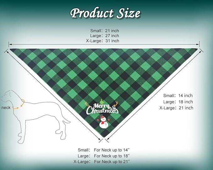 Christmas Dog Bandanas 2PCS-XLarge, Classic Plaid Triangle Holiday Scarf - Image 2