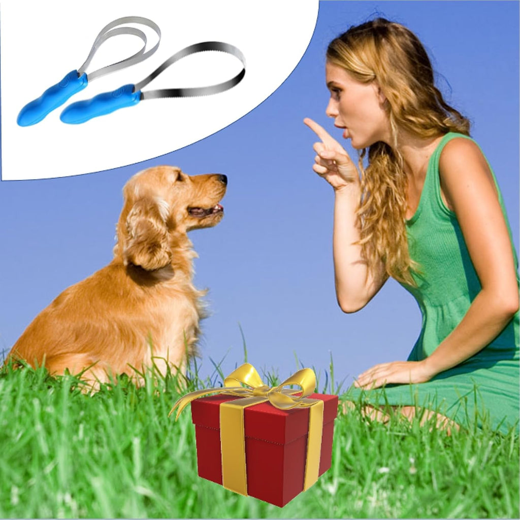 RQG Dual-Sided Shedding Blade,Grooming Blade,Animal Hair Brush with Stainless Steel Blade for All Dog/Cat/Horse/Cattle Coat Types- Short and Long Hair Coats- Soft Touch Grip (Single loop+double loops)