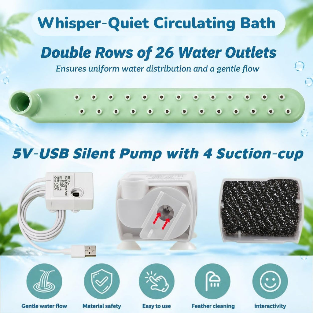 Bird Shower, Parrot Bath for cage with Circulating Water, Green Pipe