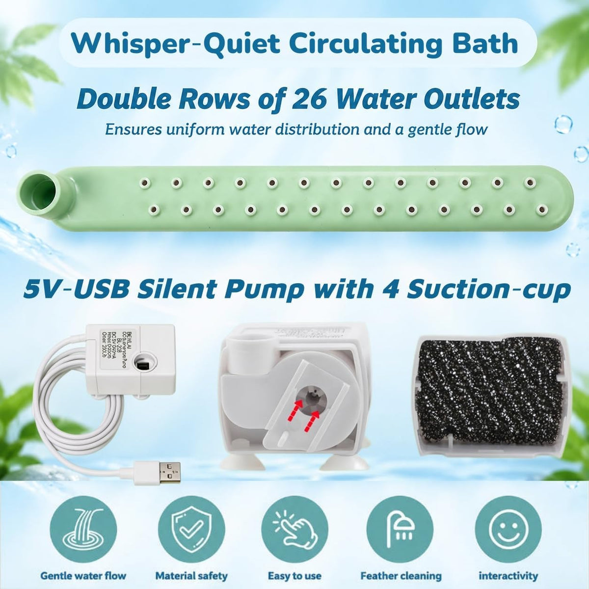 Bird Shower, Parrot Bath for cage with Circulating Water, Green Pipe