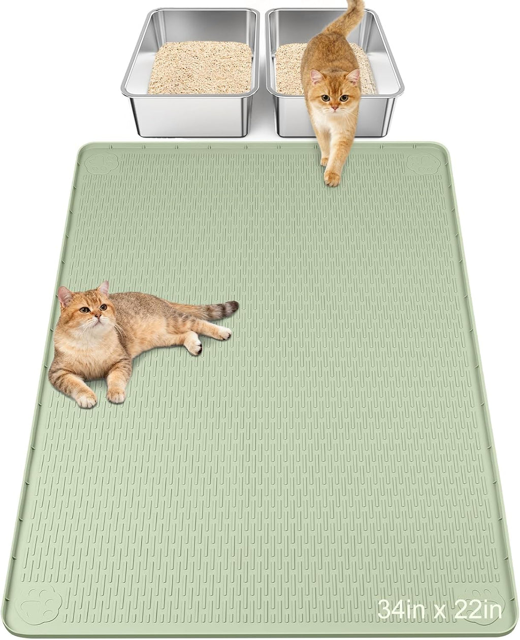 Rolcoassun Silicone cat Litter mat, 34" x 22" Litter Tray mat, Light Green