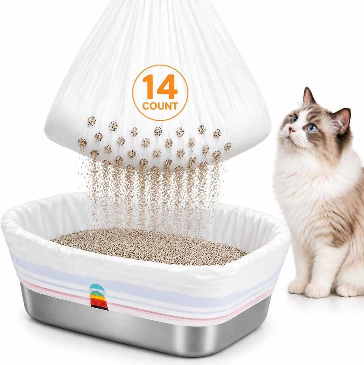 Sifting Litter Box Liners, 14 Count Drawstring Cat Litter Bags, 37 x 18 In