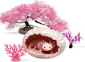 Axolotls Hide for Aquarium with Silk Plants for Tank Decor,Ceramic Aquarium Cave for Axolotls (Large, Pink)
