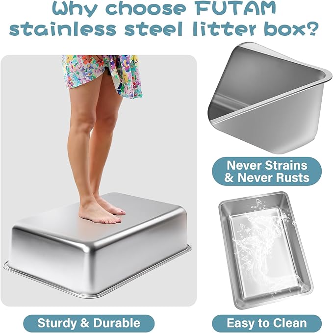 Stainless Steel Litter Box 2 Pack, 23.6“x15.7"x6" Deep Stainless Steel Cat - Image 4