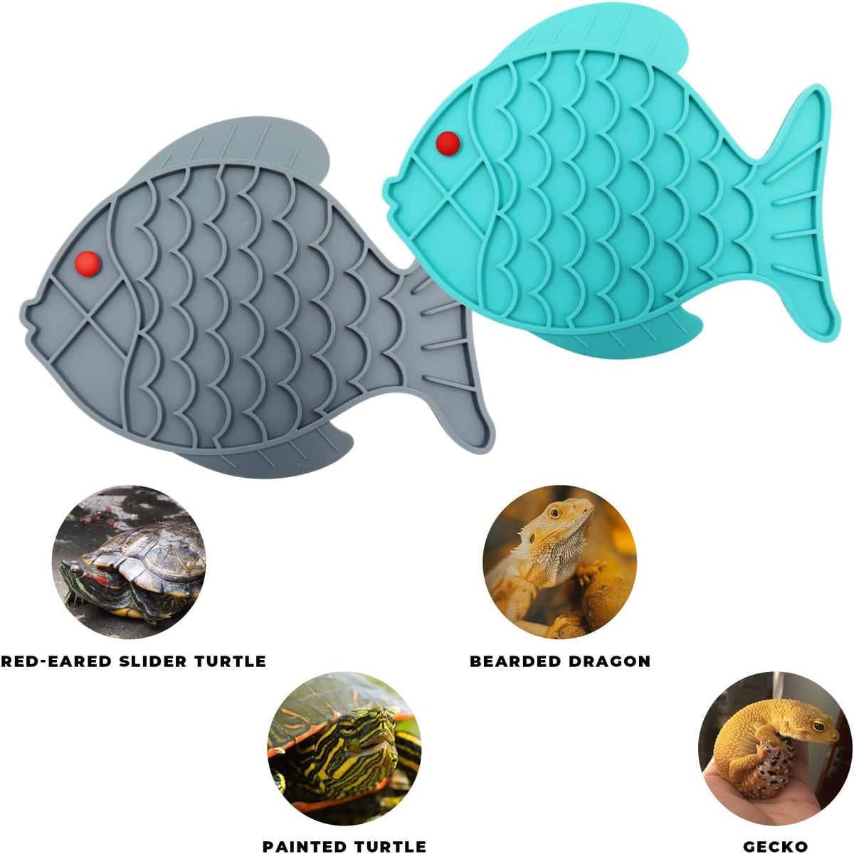 2 Pack Silicone Foraging Mats – Fish-Shaped Slow Feeder for Turtles & Reptiles | Non-Slip Tank Mats for Bearded Dragons, Geckos, Tortoises
