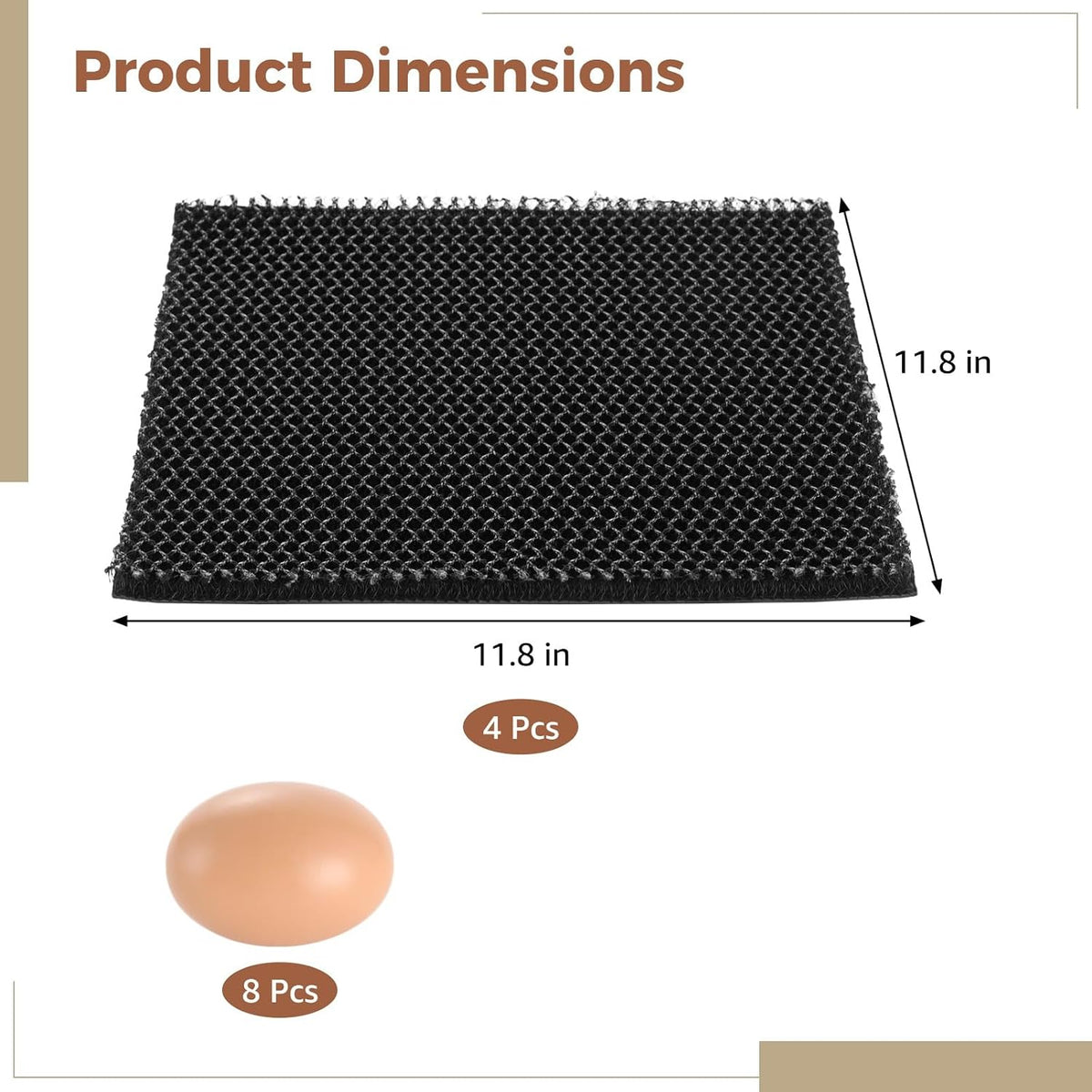 8 Pcs Chicken Nesting Box Pads, 11.8 in Washable Nesting Pads, Plastic Chicken Nesting Box Pads with Elastic Mesh Structure, Include 4 Wooden Eggs for Chicken Coop