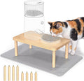 NiHome Cat Feeder Stand, Adjustable Height Wood Cat Food Table with Mat