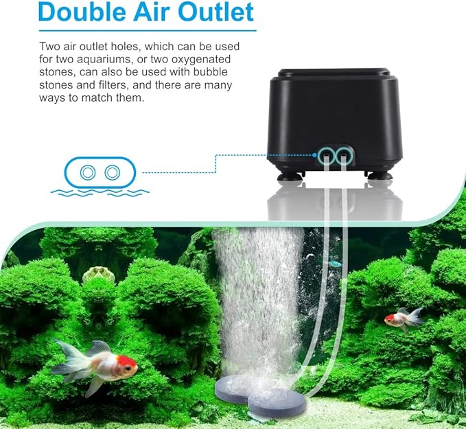 hygger Quiet <30dB Aquarium Air Pump, Adjustable Low Decibel Oxygen Fish Tank - Image 3