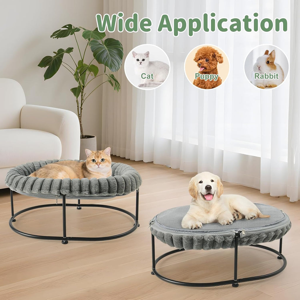 Sunhoo Elevated Cat Bed for Indoor Cats Raised Kitten Hammock Large High Puppy Cot Off Floor Self-Supporting Small Pet Chair with Metal Frame Washable Cushion Easy Assembly 23 * 17 * 8.3 in (Grey)