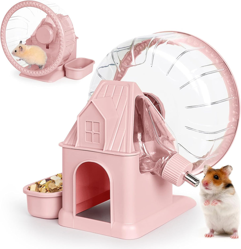VANNON 4 in 1 Quiet Hamster Exercise Wheel, Multi Functional Hamster House with Running Wheel, Water Bottle, Food Bowl and Hideout, Small Animals Exercise Running Toys for Hamsters Gerbils Mice, Green