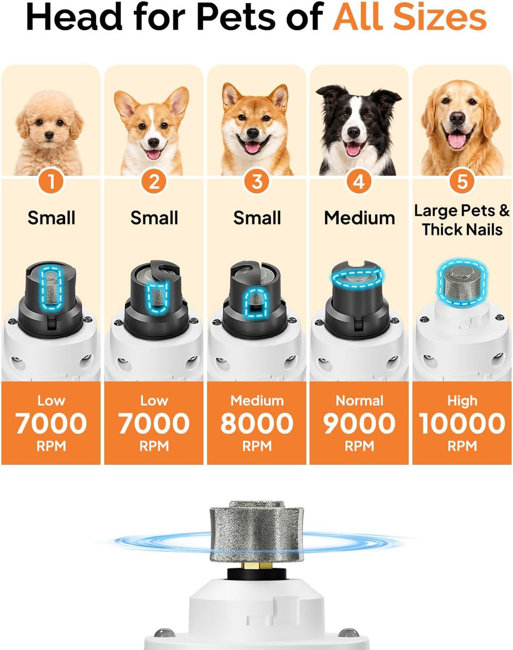 Dog Nail Grinder, 4 Adjustable Speeds, 2 LED Lights, Quiet & Low Vibration