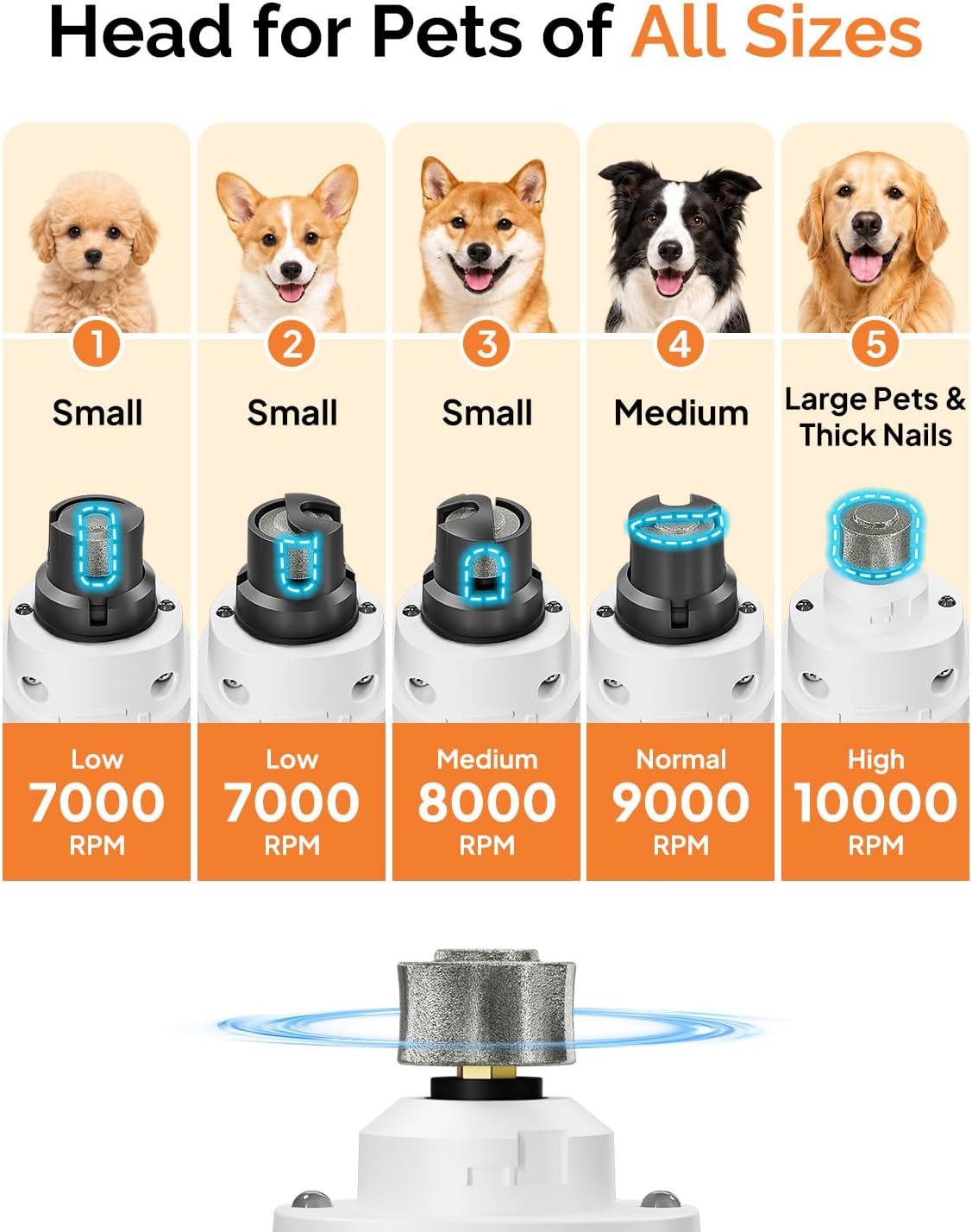 Dog Nail Grinder, 4 Adjustable Speeds, 2 LED Lights, Quiet & Low Vibration
