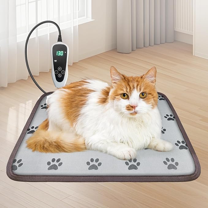 Cat Heating Pad 18x18 in with Smart Thermostat Switch and Power Line Protection by Afullrangeofservicesforyourpet