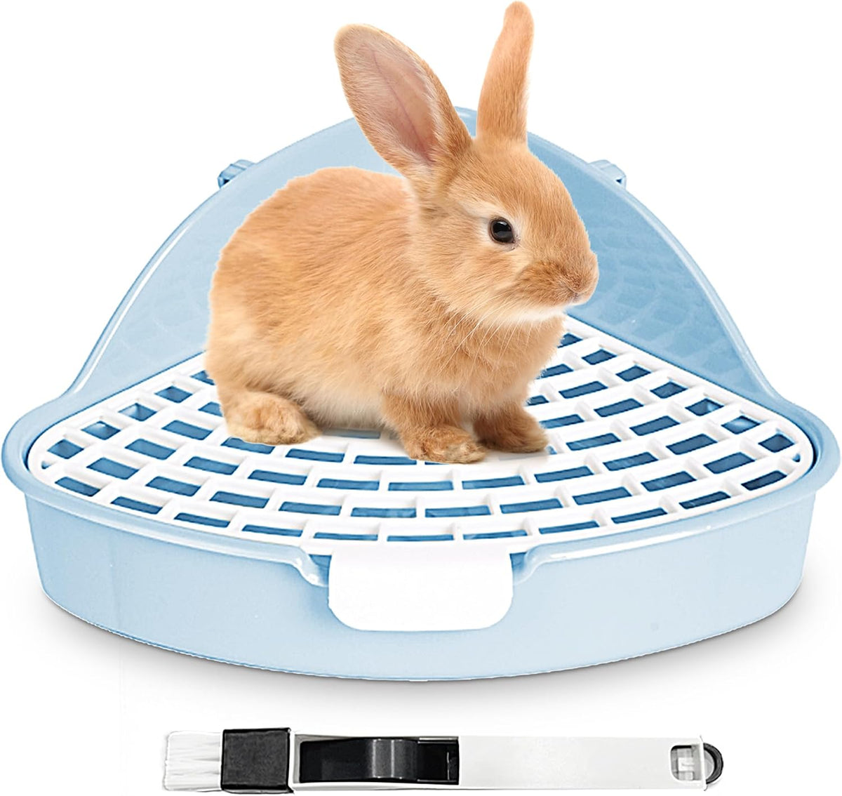 Rabbit Litter Box Triangle Corner Potty 7.5 x 7.5 x 4.0 Inches Anti-Splash High Back Dual Clips Detachable Grid Easy Clean Tray for Bunny Hamster Syrian Hamster Hedgehog & Small Pets, Blue