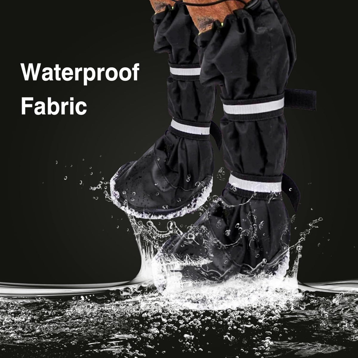 NAMSAN Winter Dog Boots for Large Dogs, 4 PCS Size #5(XL), Long Legged Anti-Slip Dog Rain Booties with Reflective Magic Strips, Waterproof Outdoor Warm Dog Shoes for Snowfield Paw Protection, Black