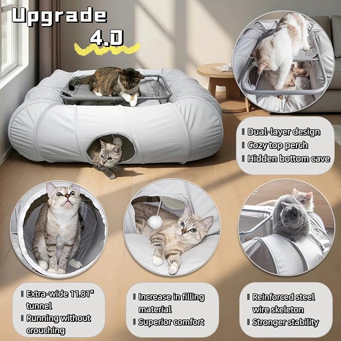 XxingSheep 2-Tier Cat Tunnel & Hammock Bed XXL, 4 Cave Shuttle - Image 3