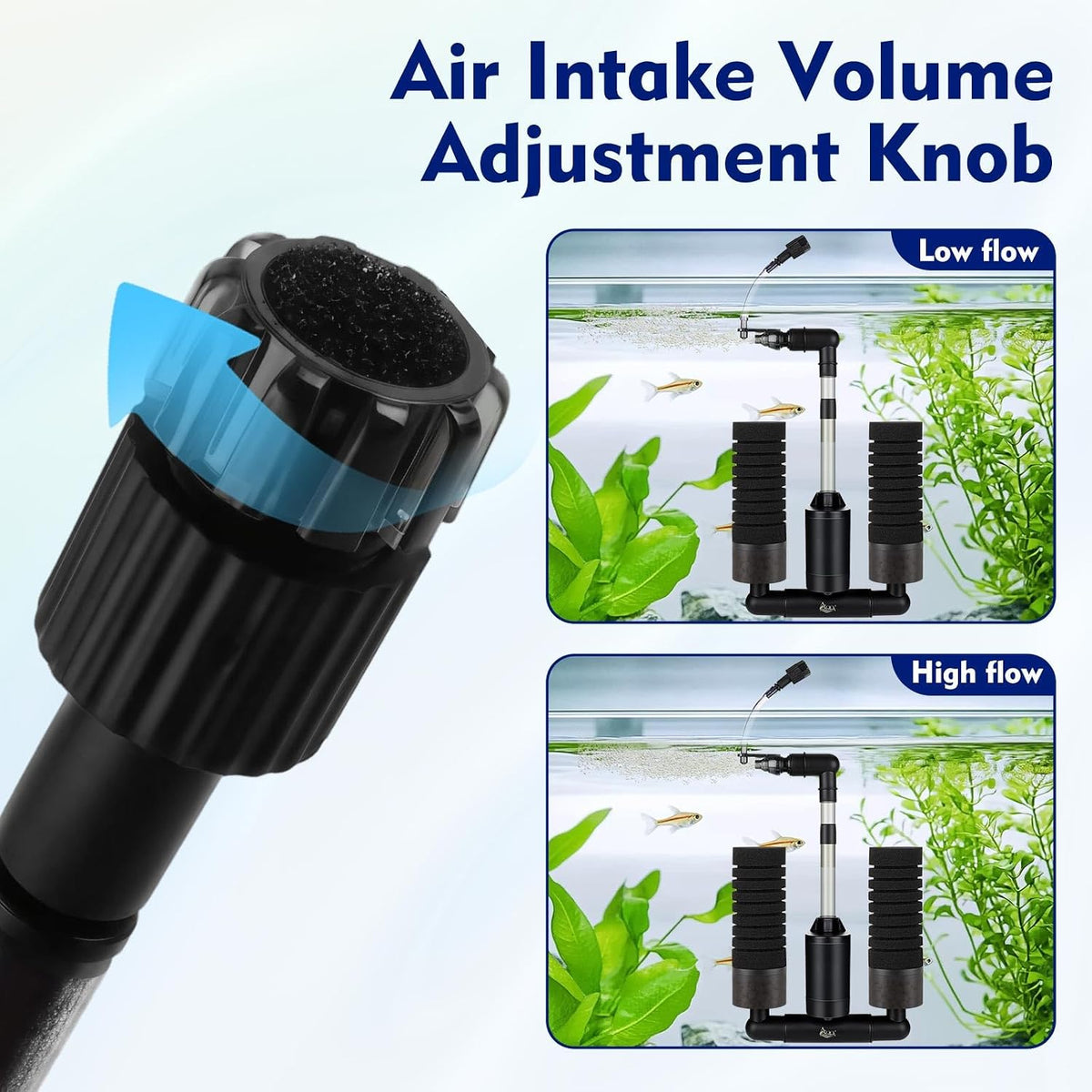 AQQA Electric Sponge Filter for Aquarium, Quiet USB Powered Sponge Filter