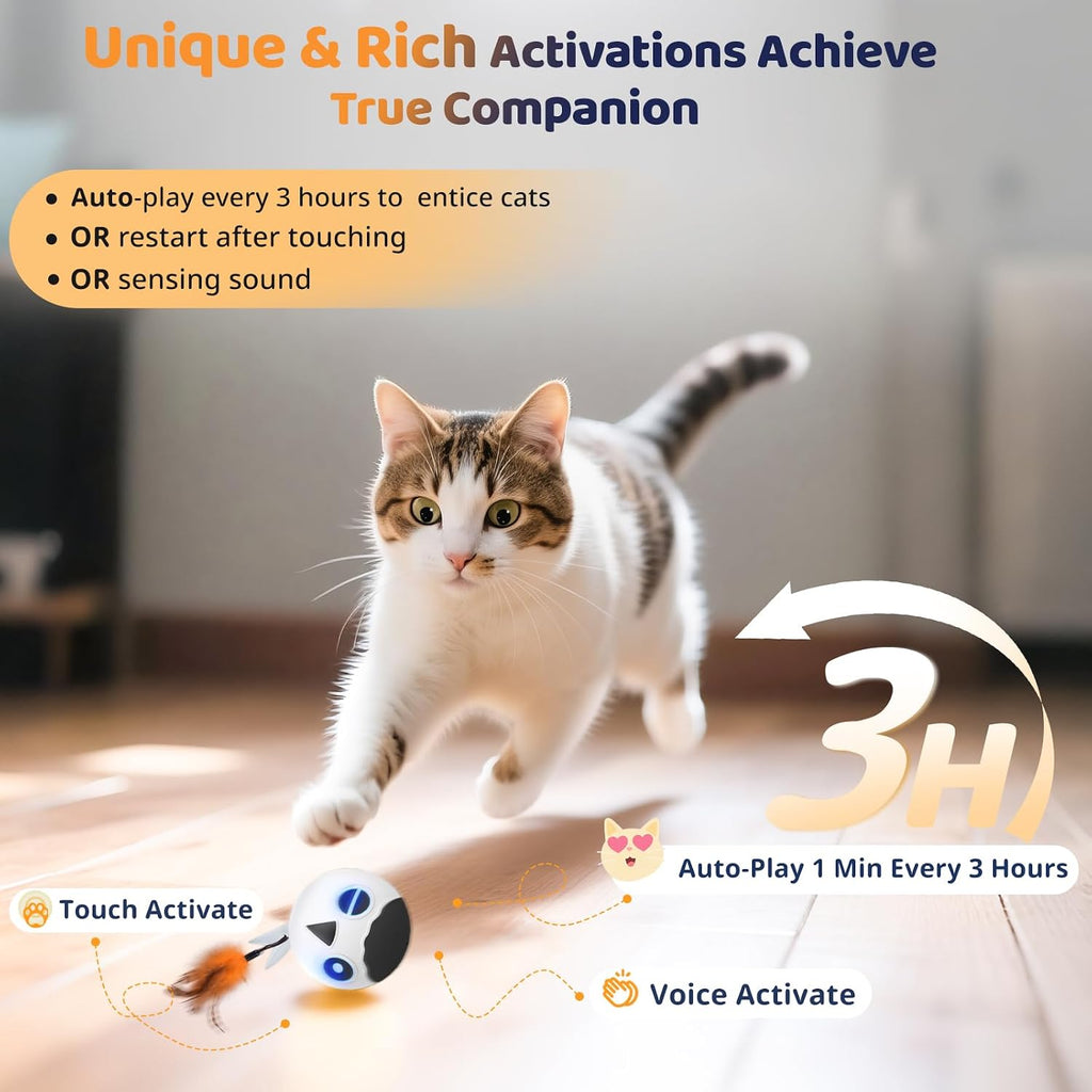 Cat Toys Ball, Smart Motion Sensor Moving Ball with 4 Sounds& 3 Speed Modes
