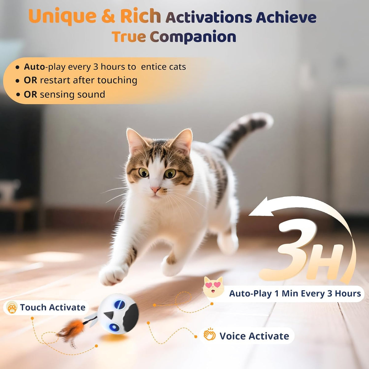 Cat Toys Ball, Smart Motion Sensor Moving Ball with 4 Sounds& 3 Speed Modes