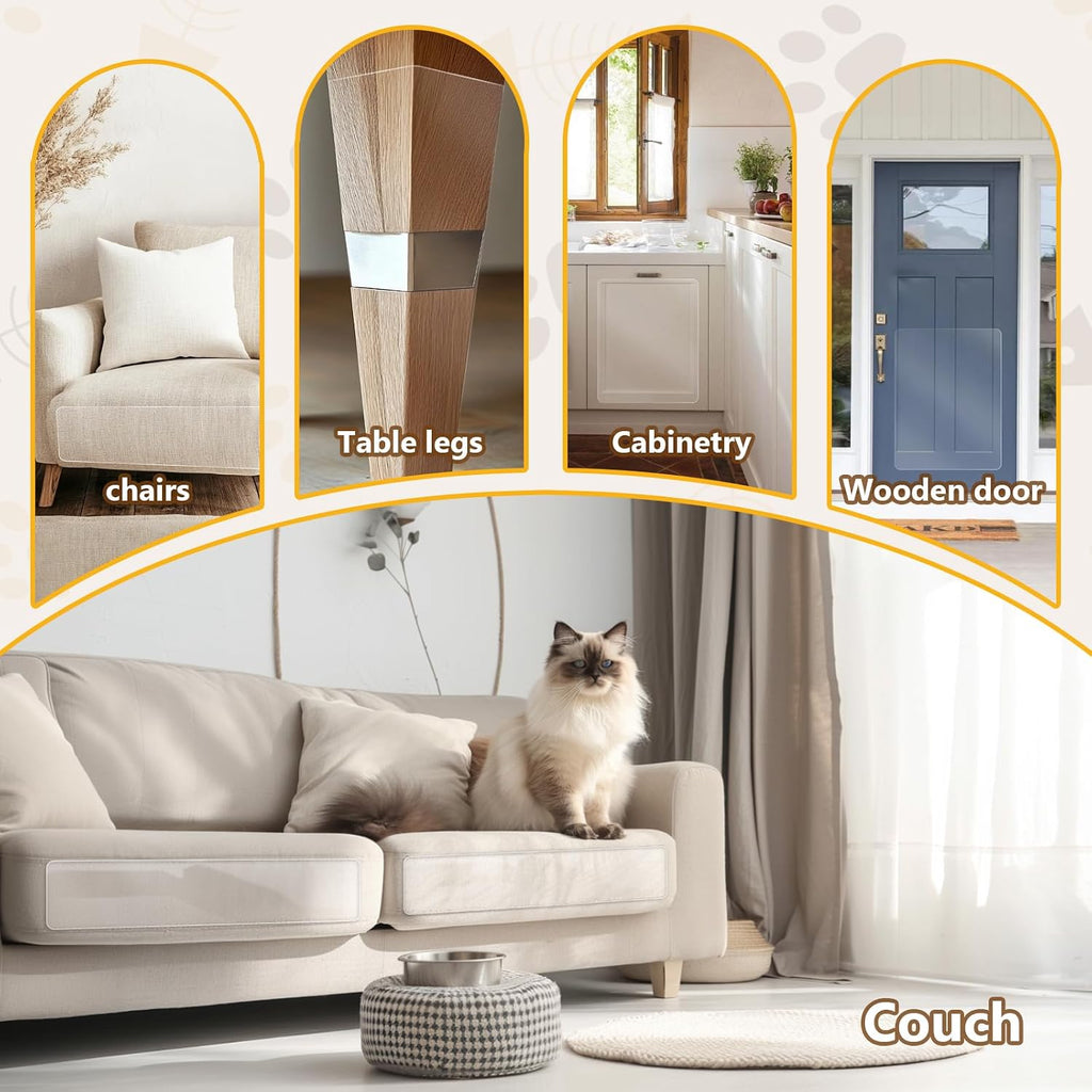 Anti Cat Scratch Furniture Protector, 12 Pcs Self-Adhesive Couch Protector for Cat Claws, Heavy Duty Couch Cover Furniture Protectors from Cats Scratching Tape for Sofa, Corner, Door, Chair