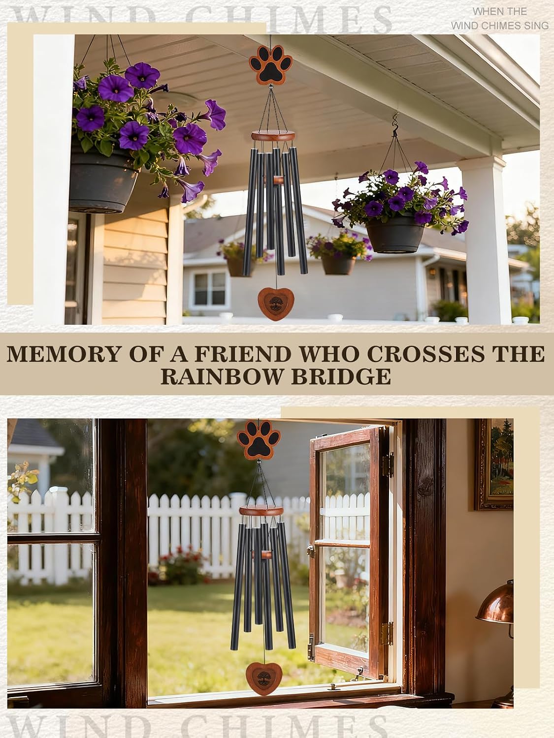 Alphatool Dog Memorial Wind Chimes Gifts with Photo Frame, 32 in