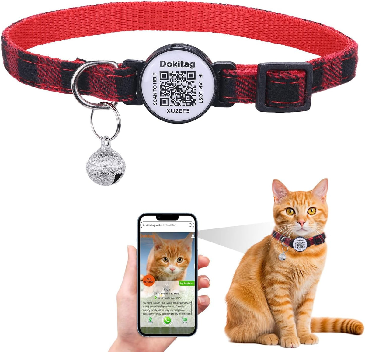 6(Pack) Cat Collar Breakaway with QR Code Name Tag,Pet ID Tag,Scan QR Receive Instant Pet Location Alert Email 6pack (Pink & Black & Orange & Green & Red & Blue)