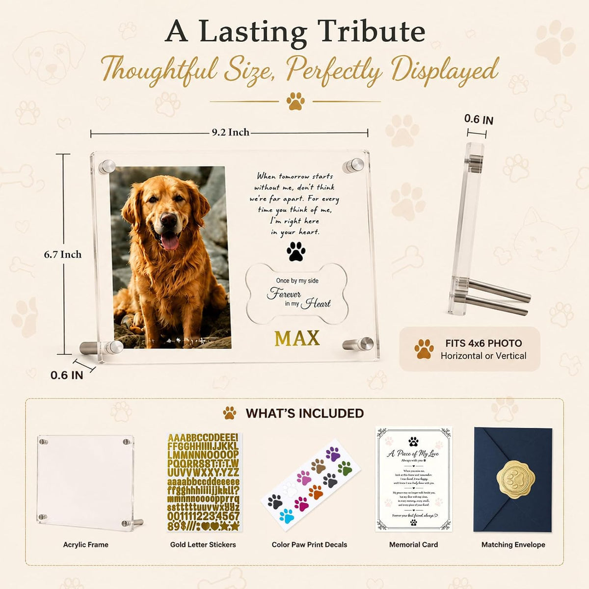 OFlyDesigns Pet Memorial Gifts for Loss of Dog, 4x6 Picture Frame Keepsake