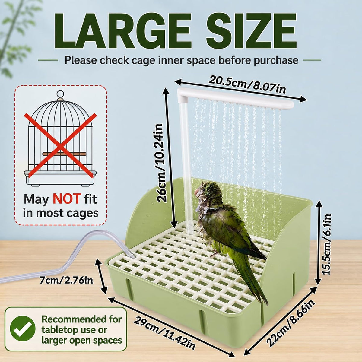 Automatic Bird Bath Fountain, USB Powered Bathtub for Parrots