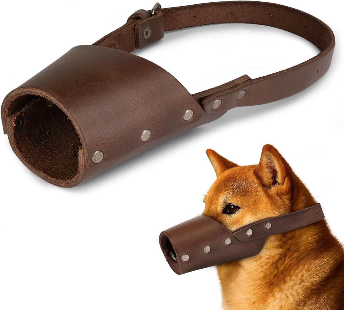 Hide & Drink, Leather Dog Muzzle Guard, Secure Pet Accessory, Pitbull German Shepherd & Any Breeds, Small Medium Large, Handmade (Large)