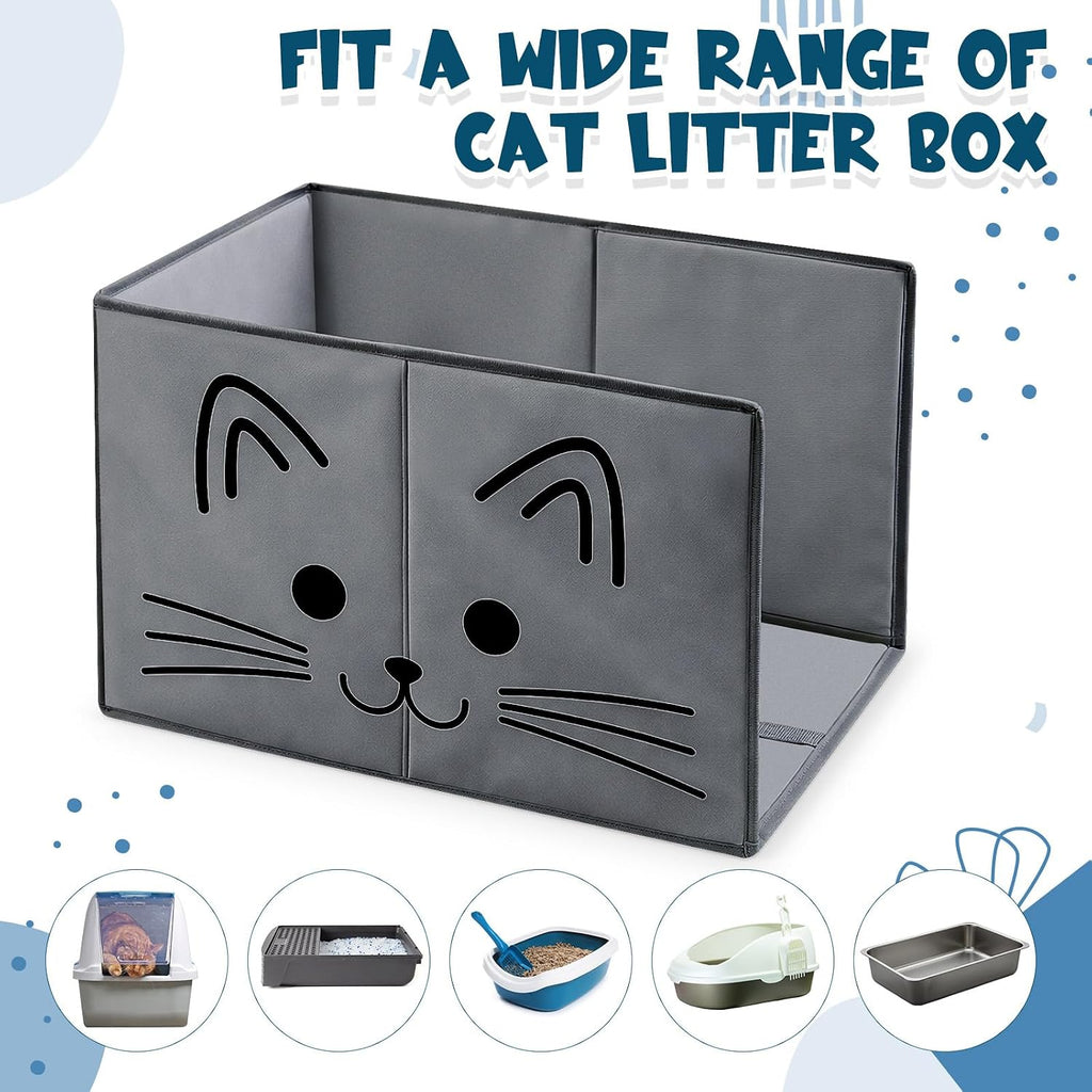 24"L×16.14"W×16.14"H Foldable Cat Litter Box Enclosure Splash Guard with Removable Mat, Cat-print Casing, Large High Sided for Litter Pan Water Resistant Easy Clean Anti-leakage Pee Shields